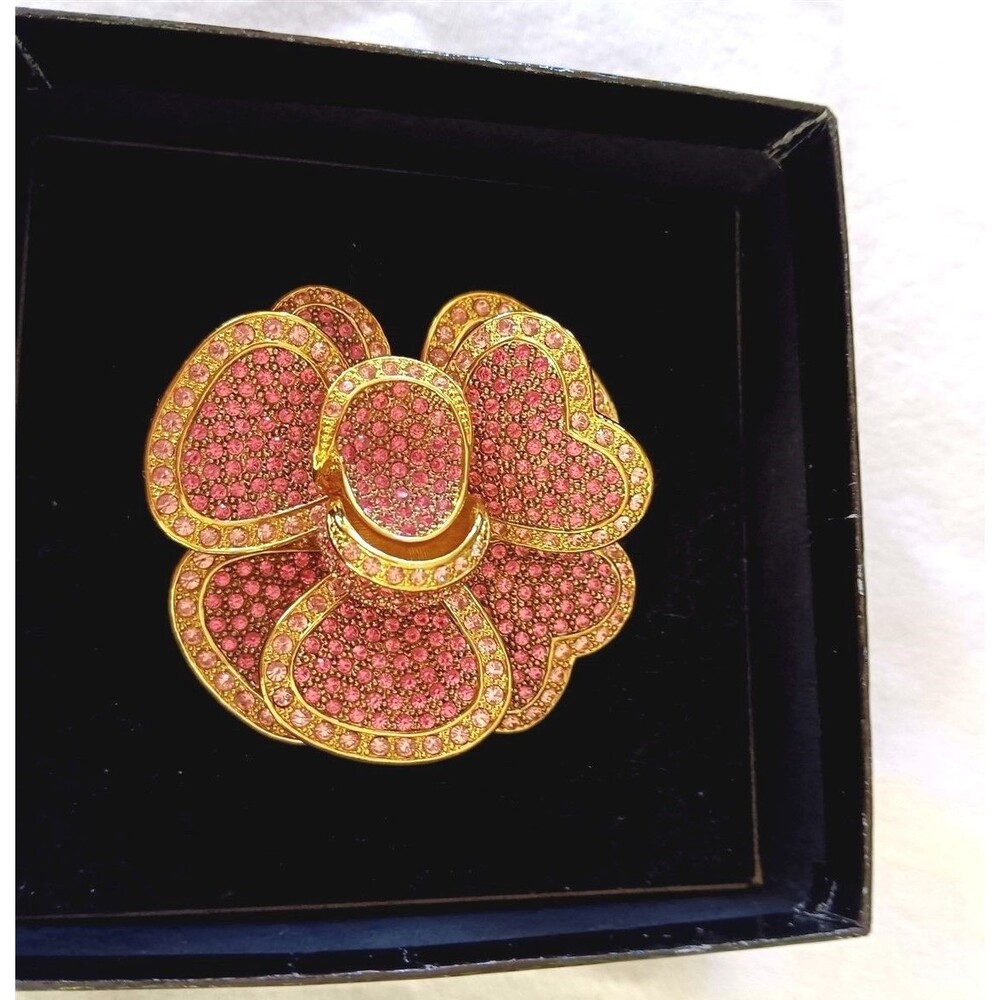 Vtg Joan Rivers Brooch Pink Pave Swarovski Crystals Flower Classics Collection